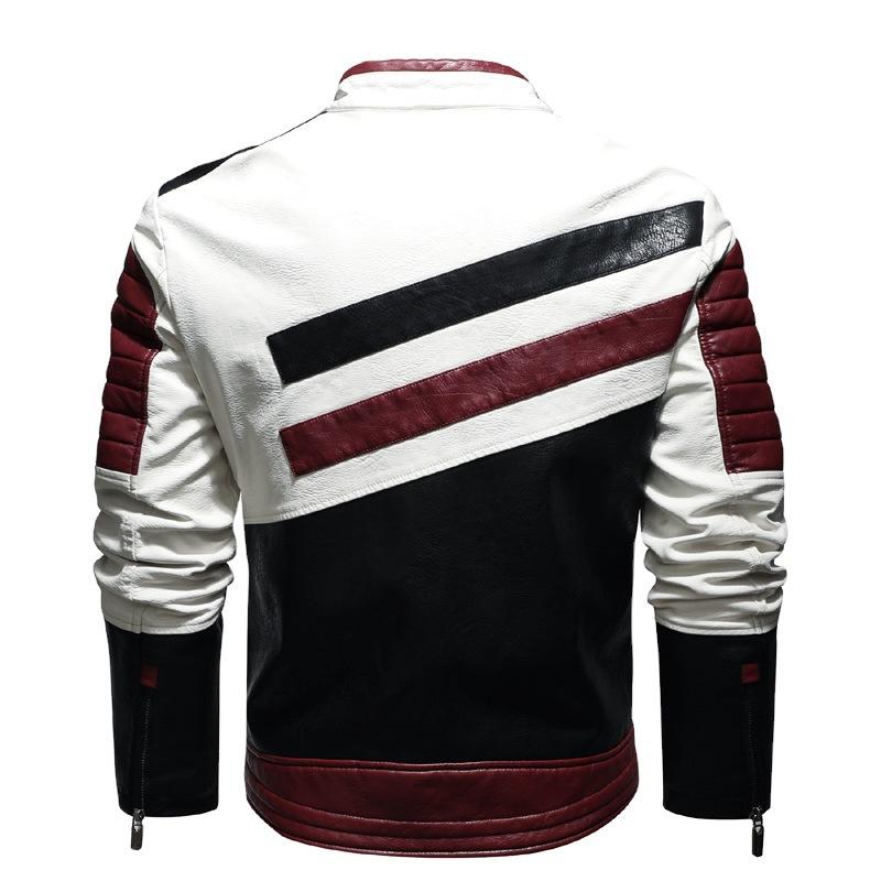 Mens Leather Jackets Motorcycle Stand Collar Zipper Male Pu Coats Biker Street Faux Leather Fleece Bomber Jacket Outerwear