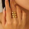 Stainless Steel Multi-Layer Irregular Line Adjustable Ring for Women Minimalist Metal Three Ring Hollow Rings Neo-Gothic Jewelry