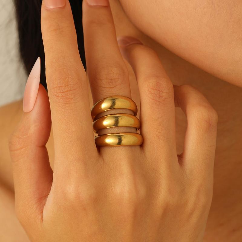Stainless Steel Multi-Layer Irregular Line Adjustable Ring for Women Minimalist Metal Three Ring Hollow Rings Neo-Gothic Jewelry