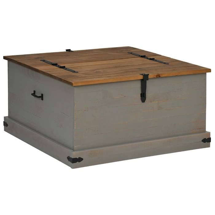 VidaXL Coffre de rangement HALDEN gris 91x91x47 cm bois massif pin, stockage de coffre, coffre de rangement en bois, coffre 4018407