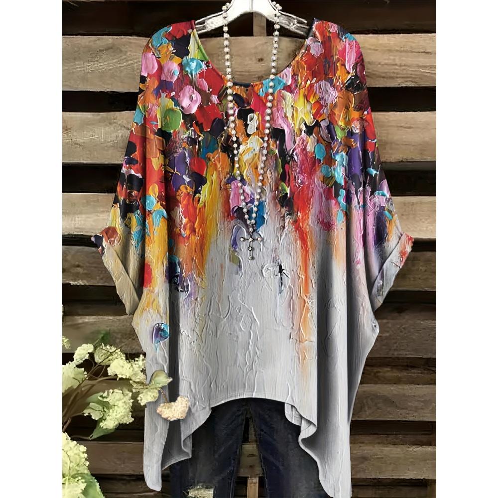 New Woman Elegant Peacock Print T-Shirts Casual Loose Machine Washable O-Neck Short Sleeve Summer Fashion Streetwear Clothing