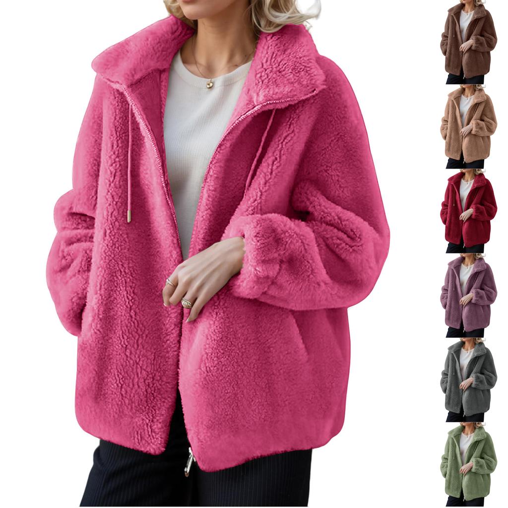 Women's Winter Thickened Double-sided Fleece Stand Collar Warm Cardigan Zipper Jacket