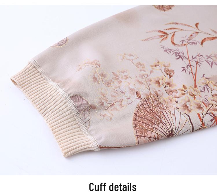 Spring/Summer Ice Silk Seven-Sleeve Chinese-Style T-Shirt with Stand Collar & Gauze Sleeves for Middle-Aged & Elderly Women