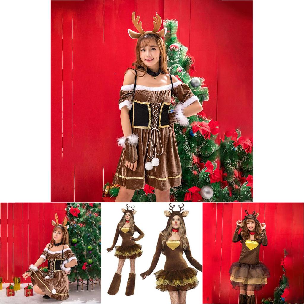 Christmas Reindeer Women Costume Fashion Cosplay Party Deer Fancy Outfit Dress