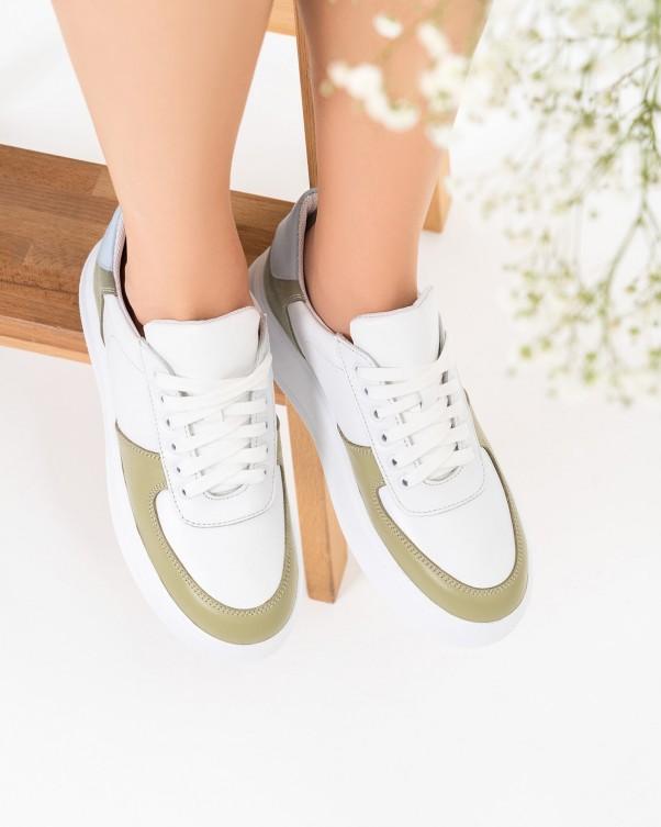 Bílé kožené tenisky se zelenými vsadkami ISSA Plus