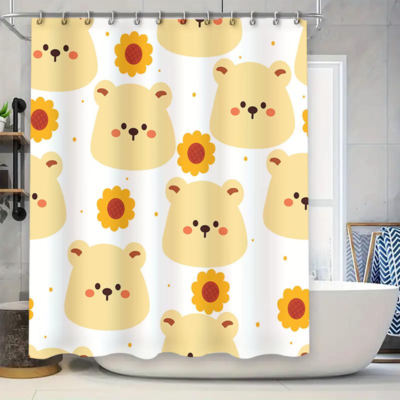 

Adorable Yellow Bear Sunflower Shower Curtain For Bathroom Decor Creative Home Decoration Waterproof Fabric Backdrop W60H190(CM)-1 Pcs