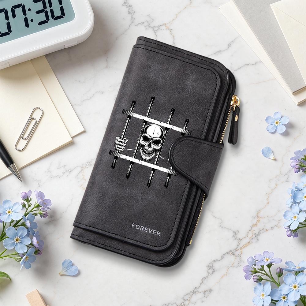 Gothic Skull Print Long Wallet Forever Style Multi Slot Card Holder