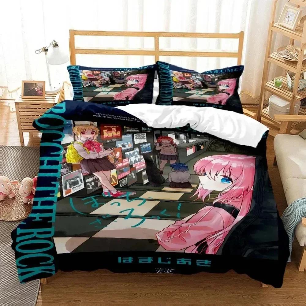 Anime Bocchi the Rock Bedding Set Printed Bed Set With Pillowcase Duvet Cover Soft Queen King Size Bedclothes Home Kids Adult