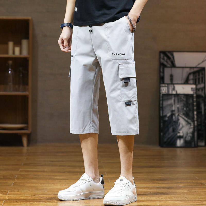 Summer Men's Fashion Loose Ice Thin Quick-Drying Seven-Minute Pants Multi-Pocket Breathable Sports Casual Work Shorts