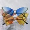 Luxury Party Sunglasses Women Butterfly Diamond Rhinestones Personality Flash Shades Tint Color Travel Blogger Glasses