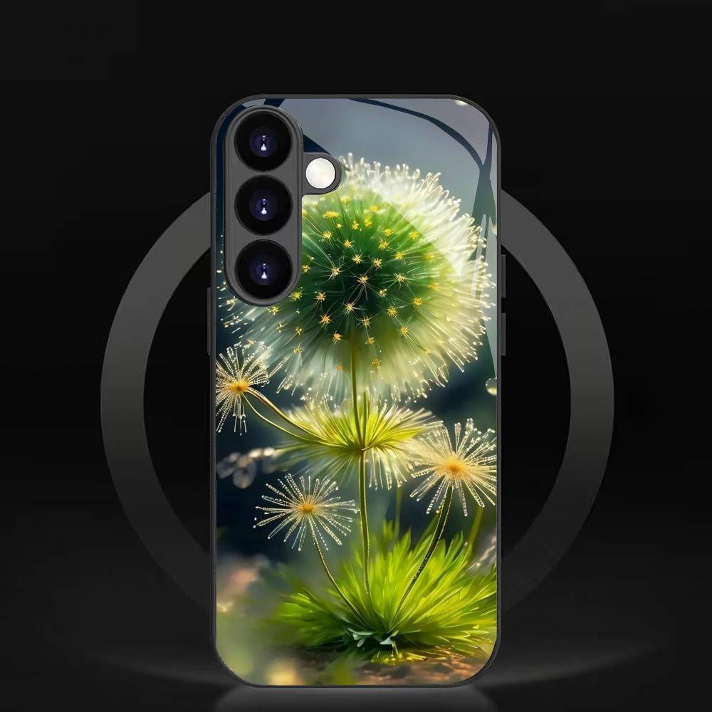 Löwenzahn gehärtetes Glas Handyhülle geeignet für Samsung Galaxy S26 S25 S24 S23 S22 S20 FE/Ultra/Plus Anti-Drop Rückabdeckung