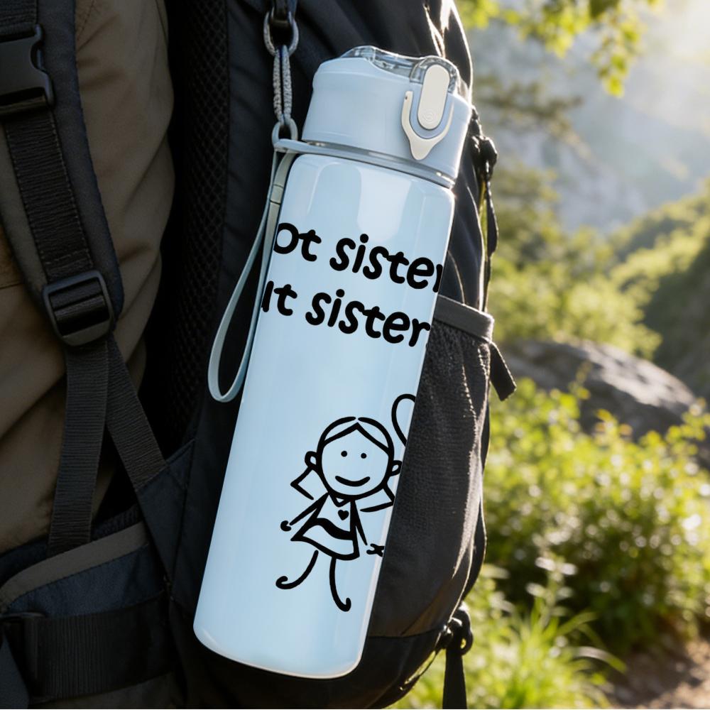 1PC Sister Heart Line Art Quote 750ml Color Plastic Sports Water Bottle Leakproof Flip Straw Lid Suitable for Sports Office Home Use