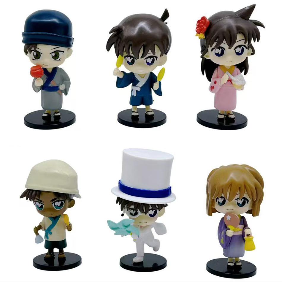 

6pcs/set Detective Conan Anime Figure Conan Edogawa Action Figure Q Version Collectible Model Doll Toys Desktop Decoration Gifts