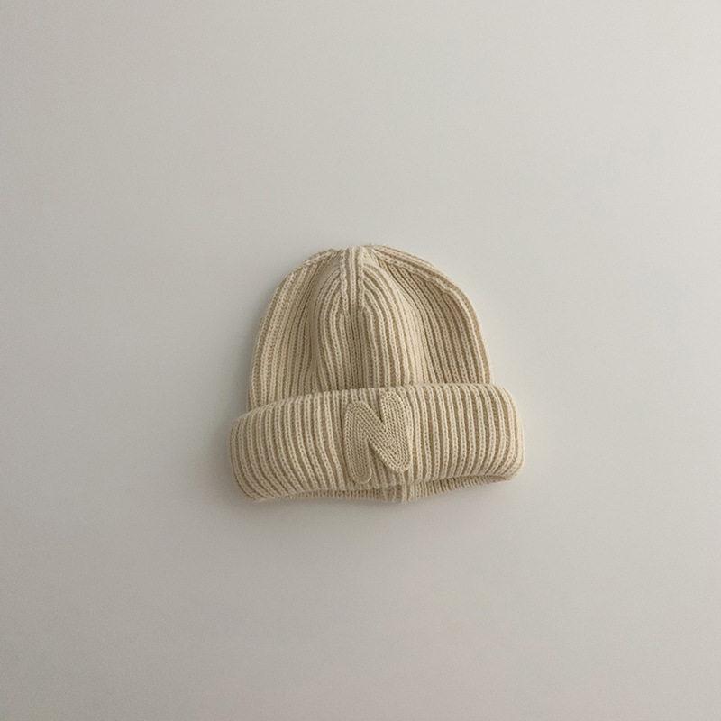 Korean Simple Letter P Logo Baby Knitted Wool Pullover Hat - Autumn & Winter Warm Melon Skin Baby Hat