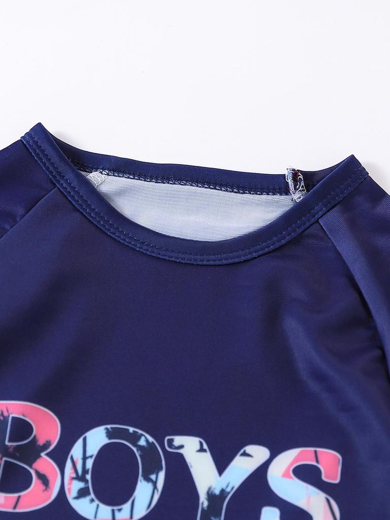 Chłopięcy hawajski szybkoschnący zestaw plażowy: Top z krótkim rękawem i szorty kąpielowe z nadrukiem kokosów