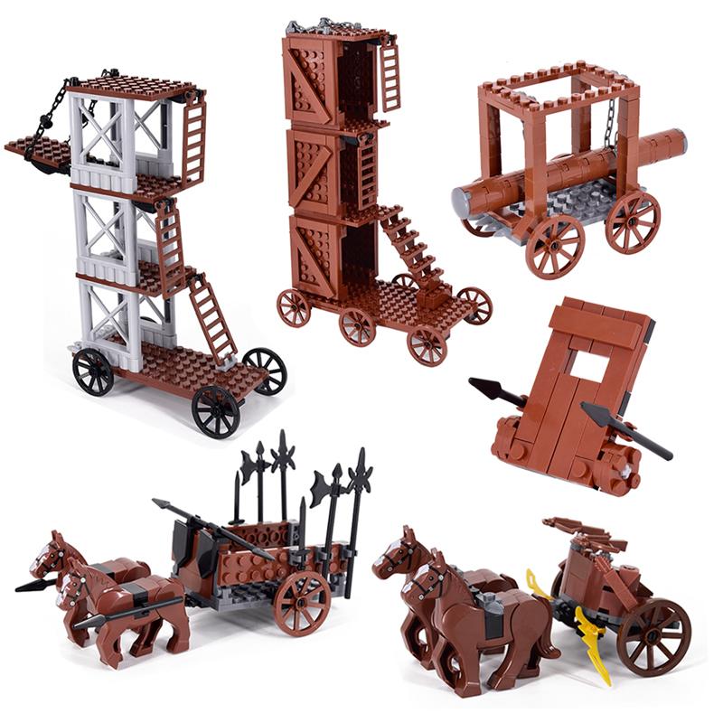 MOC Kreatives Mittelalterliches Schloss Königlicher Ritter Rom Spartacus Streitwagen Belagerungsmaschine Modell Bausteine Ziegel Spielzeug Geschenke