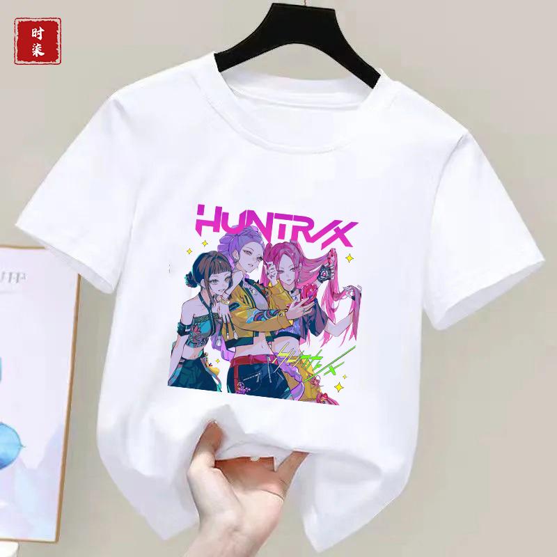 Childrens Kpop Demon Hunter Tshirt girls shortsleeved Tshirt childrens Saja Tshirt childrens casual clothing