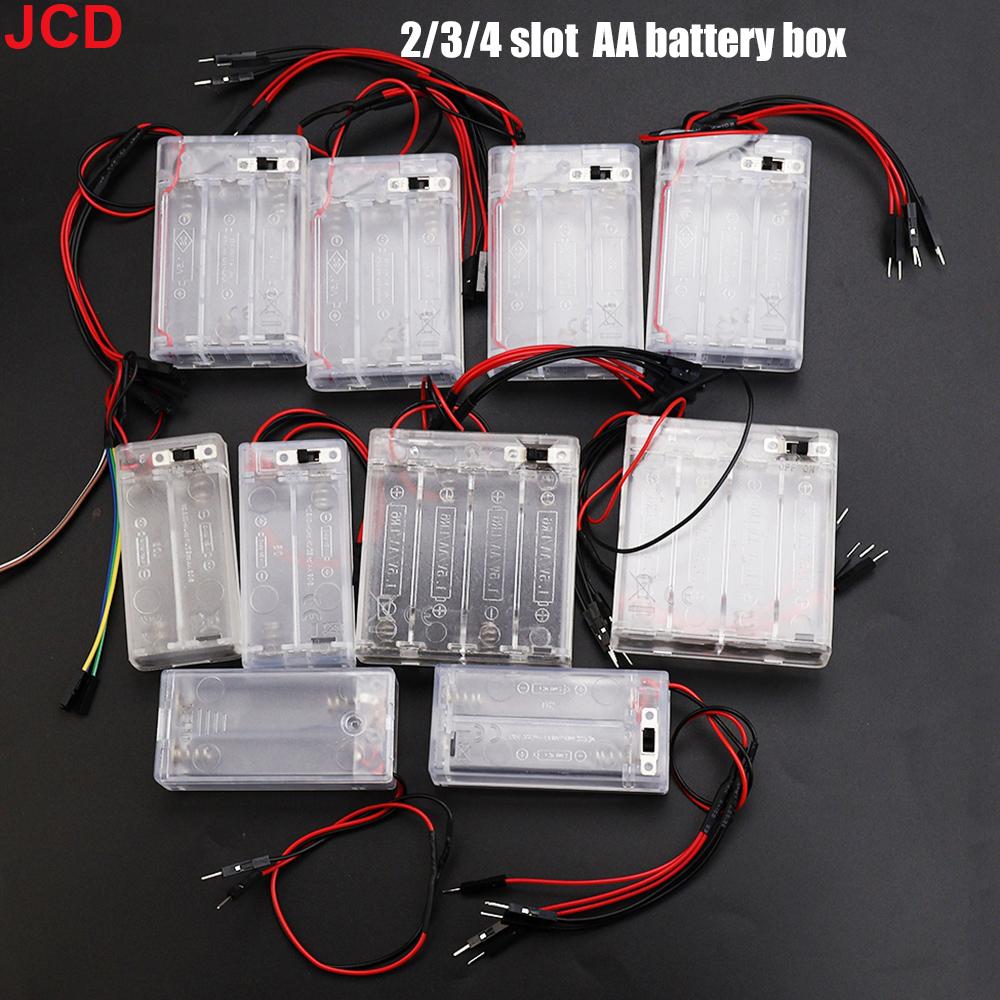 JCD 1pcs 3V 4.5V 6V AA Terminal Wire Transparent Battery Box with Cover Switch Male/Female Connector DIY Craft Model Accessories