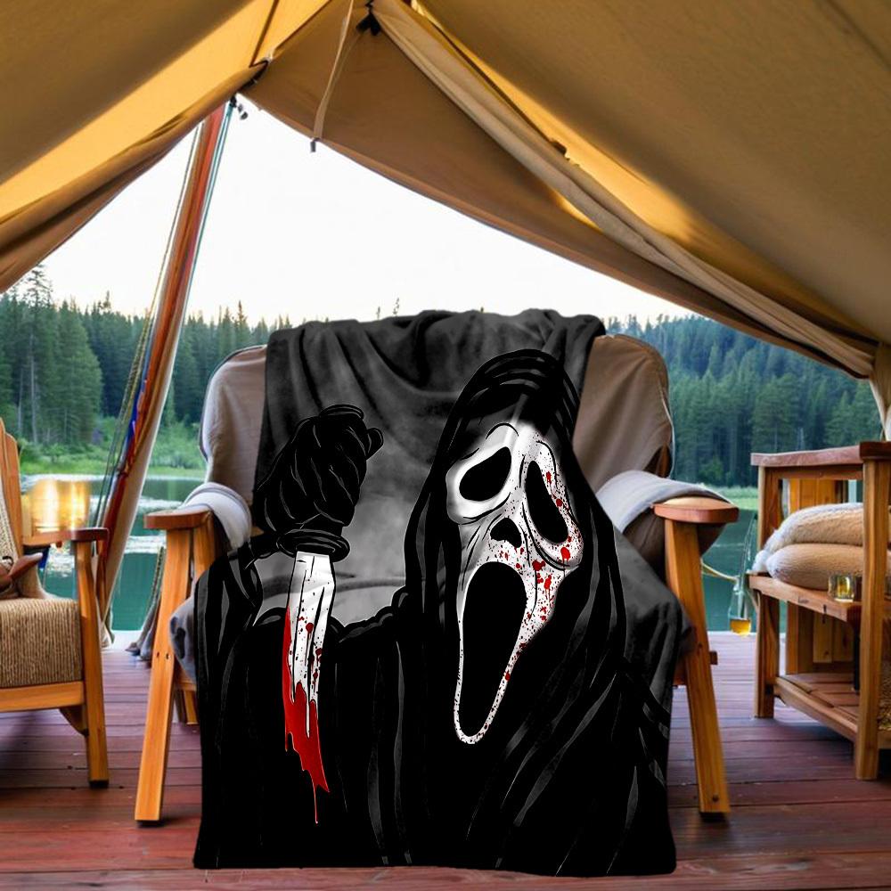1PC Ghostface Scream Outdoor Flannel Throw Blanket - HD Printed Lightweight Soft Warm All-Season Blanket for Sofa, Bed, Travel, Camping 038