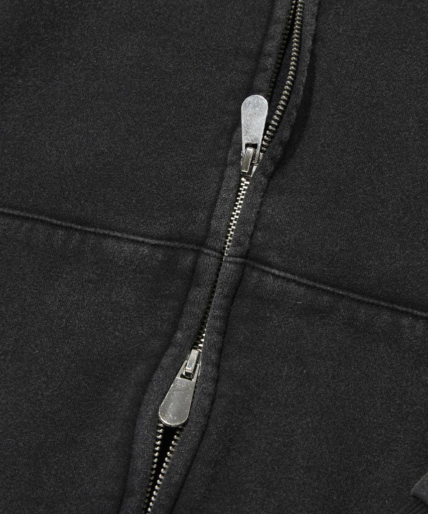 Wildleder Cropped Gewaschen Kapuze Reißverschluss [Wasch Schwarz]