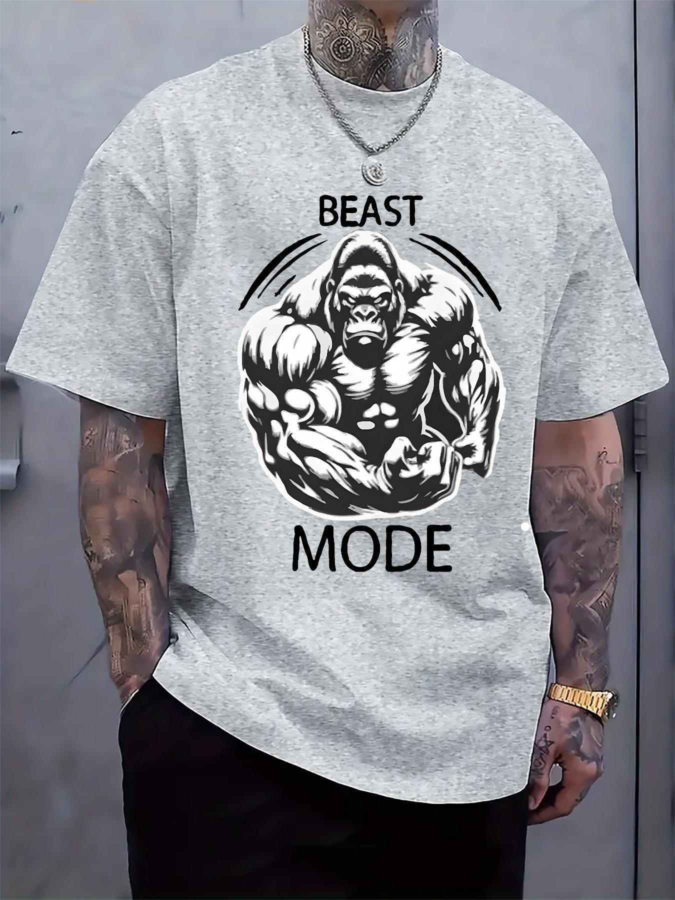 Beast Mode Graphic Print Tshirt - Bold Gorilla Design Lig... XXXXL