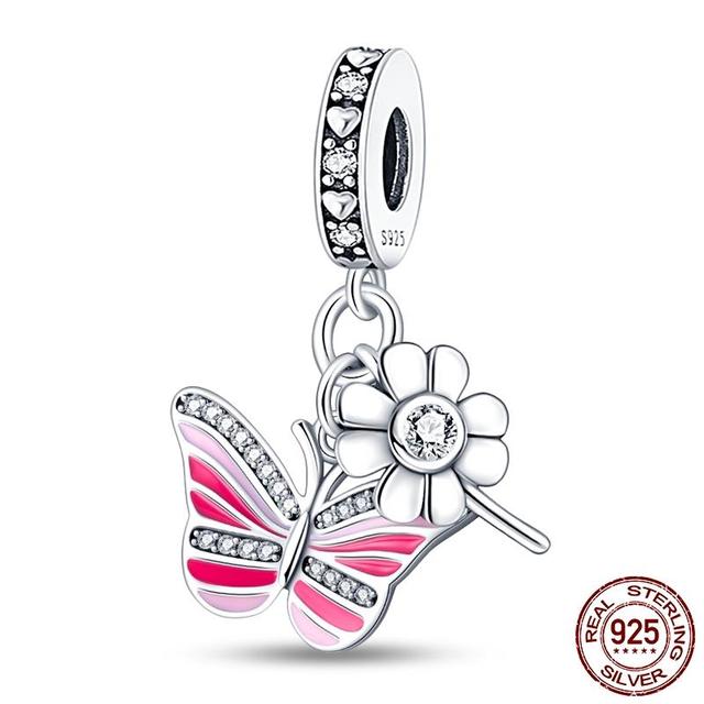 925 Silber Glänzende Bunte Charms Perlen Sonnenblume Schmetterling Sonne Anhänger Fit Armband Diy Schmuck