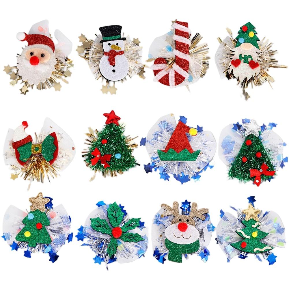 

12pcs Christmas Hair Clips DIY Decorations Christmas Tulle Hair Clip Santa Claus Snowman Hair Clip Christmas Party Decor Parts China Mainland