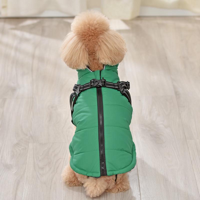 Warm Reflective Dog Coat with Harness - Thickened Cotton for Autumn/Winter