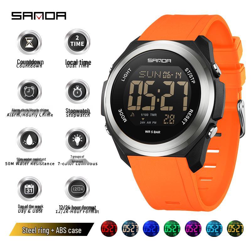 Sanda Unisex Student Party Watch: Colorful Lights, Multi-functional, Waterproof Sports Electronic Watch