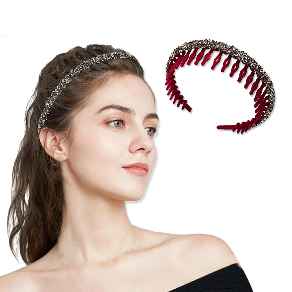 Jessimi 2-Piece Velvet Headband Set for Girls, Non-Slip Bang Clips, Comfortable for Kids and Women, Cute Hair Clips for Kids and Adults (Red)
