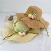 Summer flower straw hat women's foldable wavy edge small fresh big brim sun hat travel sun protection seaside beach hat