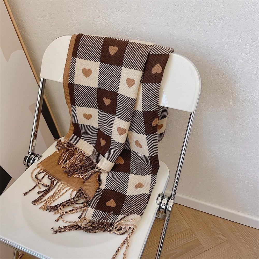 Coldproof Knitted Scarf Love Heart Plaid Tassel Neckerchief New Imitation Cashmere Shawl  Women