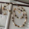 Real Gold Electroplated Retro Tiger'S Eye Stone Pearl Necklace Niche Design Temperament Light Luxury Fashion Ethnic Style Collarbone Chain
