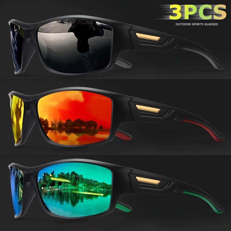 

3 шт. поляризованных спортивных солнцезащитных очков с камуфляжной оправой — защита от ветра и песка для активного отдыха, в комплект входит салфетка для протирки 3pc Black+Red+Green