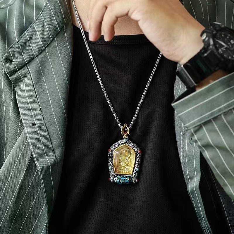 Ten Thousand Buddhas Rotating Dzi Bead Pendant: Guardian Deity, Year of Birth Buddha, God of Wealth, Thousand-Hand Guanyin Necklace