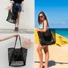 Mesh Beach Bag Single Shoulder Handbag for Women Toiletries and Swimming Clothes Storage Bag 17.3x15.7x5 Inch Khaki