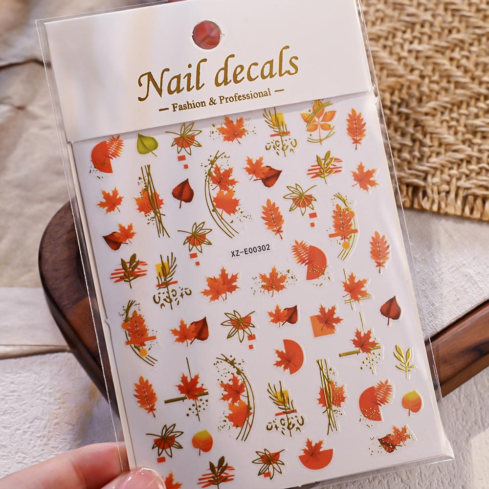 5D Geïmbosseerde Jelly Esdoornblad Nagellak Sticker Goud Rood Herfst Esdoornbladeren Nagels Decoraties Zelfklevende Herfstblad Nagellak Sliders
