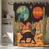 1pc Vibrant Easy to Clean & Install Retro Space Cat Shower Curtain - Astronaut Feline on Desert Planet, 60s Style Polyester Fa