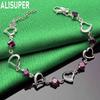 925 Sterling Silver Heart-Shaped Side Chain Bracelet Gift Jewelry