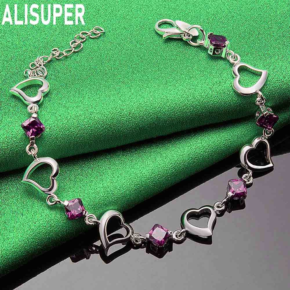 925 Sterling Silver Heart-Shaped Side Chain Bracelet Gift Jewelry