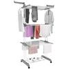 4-Tier Foldable Drying Rack Free Standing Movable Laundry Rack with 4 Castors Rolling Clothes Horses Dryer Rack W/ 4 Drying Pole