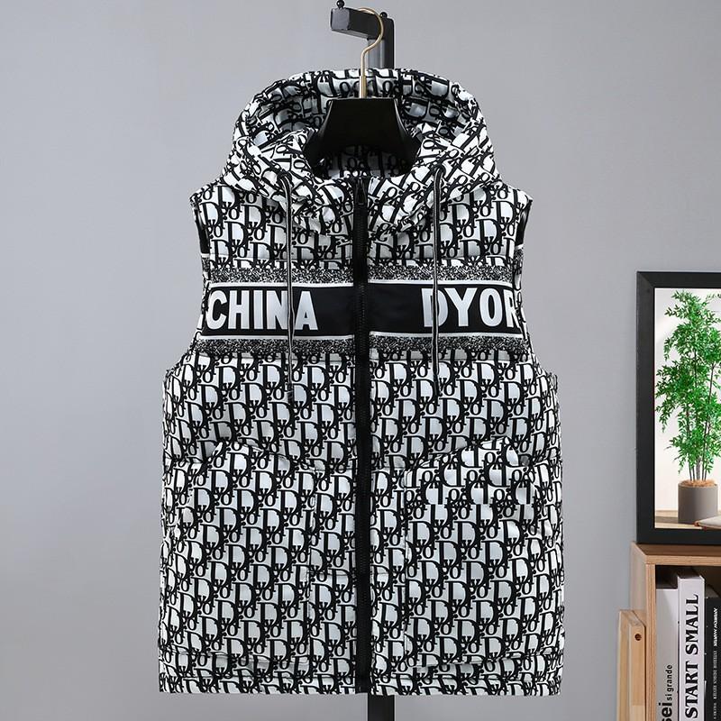 Mens Striped Puffer Vest Trendy Thick Warm Cotton Blend Sleeveless Jacket Casual Wear