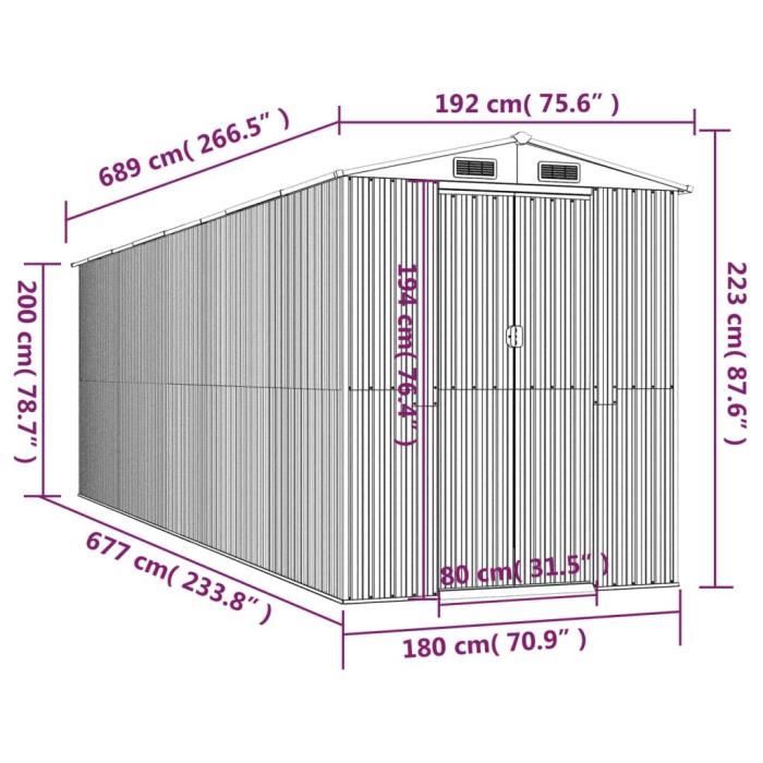 3147433 vidaXL Garden Shed Green 192x689x223 Cm Galvanized Steel