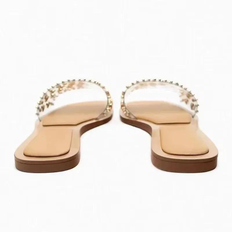 Mode 2025 Sommer Damen Schuhe PVC Transparent Vernietet Lässig Flach Offene Zehenpartie Strand Pantoletten Trend Markendesign Große Größe Damen Hausschuhe