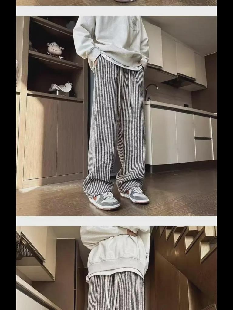American Retro Black Striped Wide-Leg Boys' Summer Pants - Oversized, Casual Lazy Style
