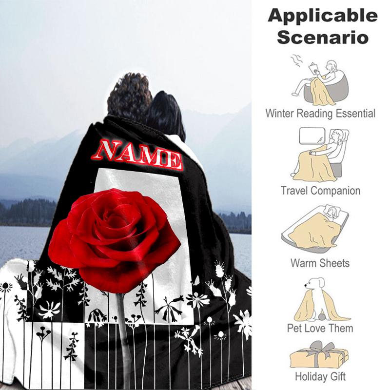 1PC Custom Name Rose Floral Art Flannel blankets Patterns Throw Blanket All-Season Soft Gift for Couch, Bed, Camping gifts