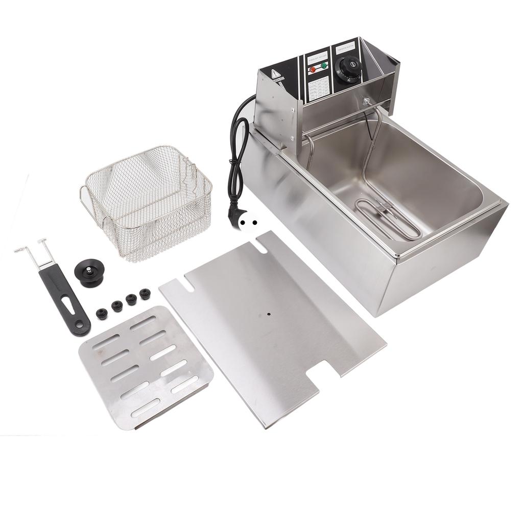 Electric Deep Fryer Stainless Steel Single Cylinder Single Sieve 6L Electric Immersion Deep Fryer