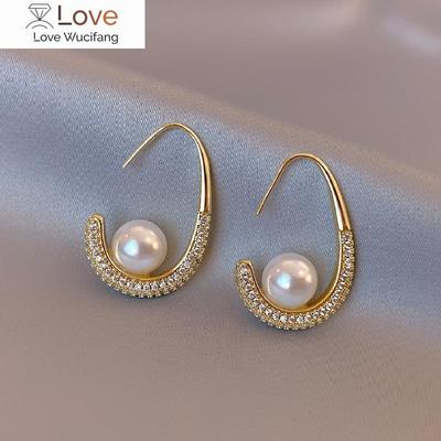 14K Reales Gold Plating Korea Neue Design Mode Schmuck Luxus Zirkon C Typ Perle Ohrringe Elegante frauen Party ohrringe