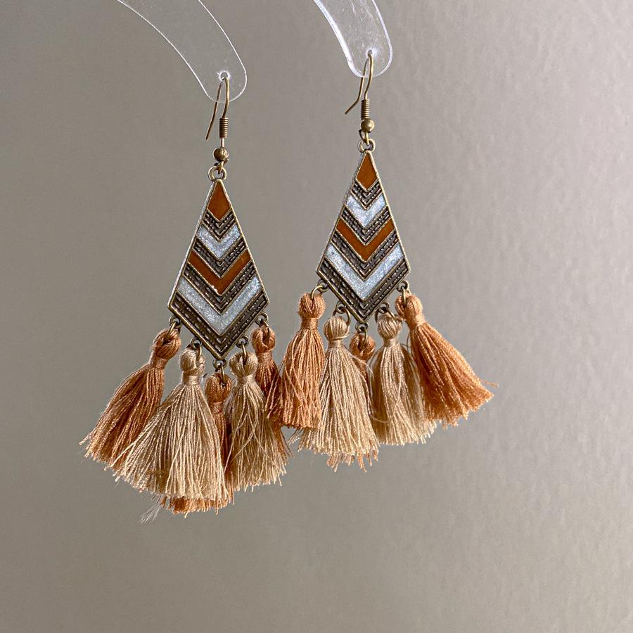 Bohemian Feather Seed Bead Tassel Earrings - Retro Ethnic Dangle Jewelry