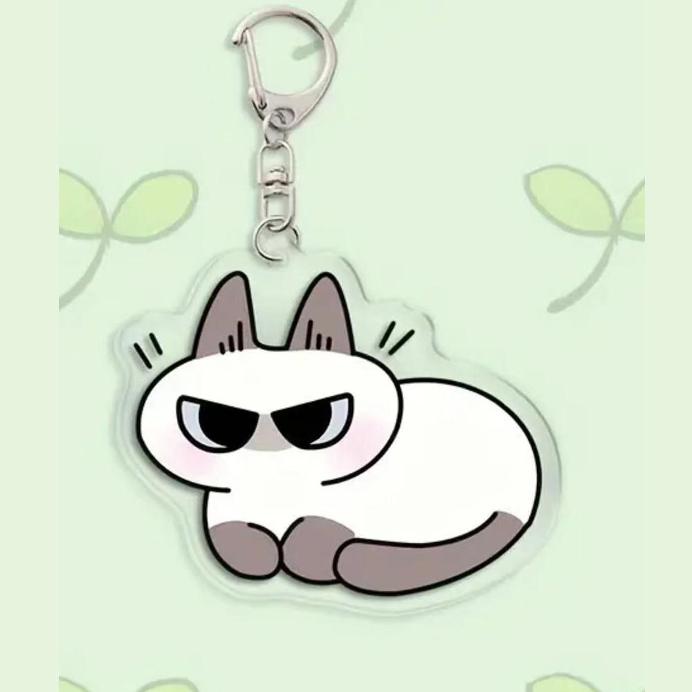 Cartoon Acrylic Keychain Whimsical Siamese Cat Design Animal Shaped Keyring With Lobster Clasp Cute Cat Pendent For Decoration